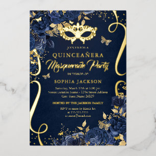 Invitation En Aluminium Papillon de Mascarade Royal Navy Quinceanera