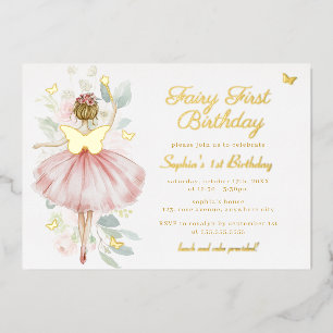 Invitation En Aluminium Papillon d'or Blush Fairy Premier 1er anniversaire