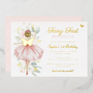 Invitation En Aluminium Papillon d'or Fée premier 1er anniversaire