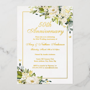 Invitation En Aluminium Papillon Doré Fleur 50e Anniversaire de Mariage