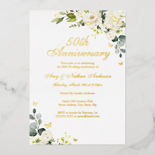 Invitation En Aluminium Papillon doré floral 50e anniversaire de Mariage