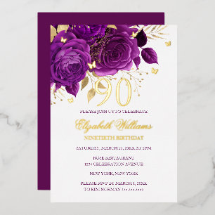 Invitation En Aluminium Papillon Étincelant Rose Pourpre 90e Anniversaire