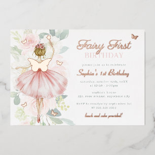 Invitation En Aluminium Papillon Fairy Premier 1er anniversaire Or