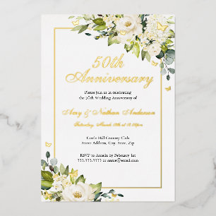 Invitation En Aluminium Papillon Floral Blanc 50e Anniversaire de Mariage
