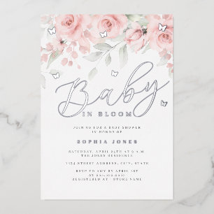 Invitation En Aluminium Papillon Floral Rose Argent Bébé En Fleur