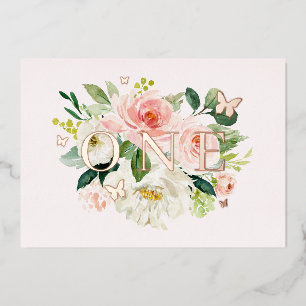 Invitation En Aluminium Papillon floral rose Blush fille 1er anniversaire