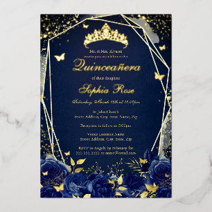 Invitation En Aluminium Papillon floral Tiara Marine Quinceanera