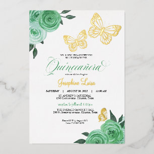 Invitation En Aluminium Papillon Mint Green Roses Quinceanera Real