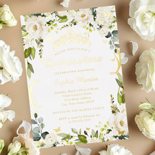 Invitation En Aluminium Papillon Or Champagne Floral Quinceanera