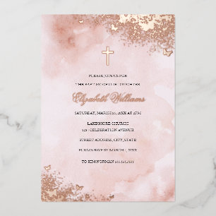 Invitation En Aluminium Papillon Rose Gold Rose Baptême Fille