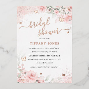 Invitation En Aluminium Papillon rose pâle Fête des mariées florale
