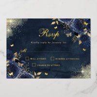 Papillon scintillant floral or Quinceanera Navy