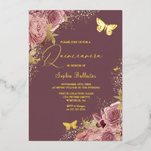 Invitation En Aluminium Papillon Sophia enchanté Quinceanera Golden