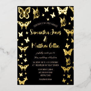 Invitation En Aluminium Papillons Boho Black Gold Mariage