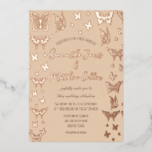 Invitation En Aluminium Papillons Boho Peach Rose Gold Foil Mariage