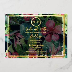 Invitation En Aluminium Paradis floral hawaïen en or pour mariage  