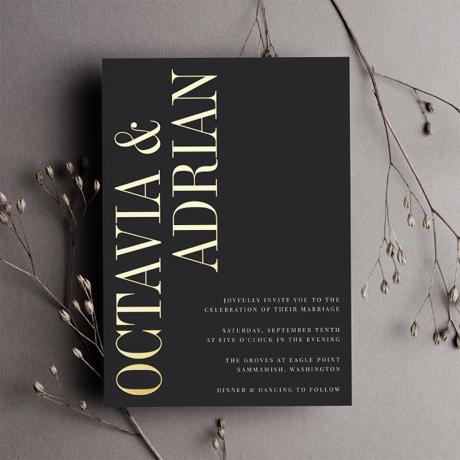 Invitation En Aluminium Parallèle | Mariage de typographie moderne Black & (Créateur téléchargé)