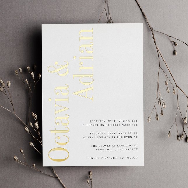 Invitation En Aluminium Parallèle | Mariage de typographie moderne Black & (Créateur téléchargé)