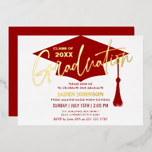Invitation En Aluminium Parti de graduation simple or rouge moderne