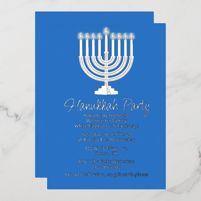 Invitation En Aluminium Parti Hanoukka Menorah (Recto/Verso)