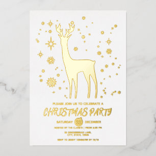 Invitation En Aluminium Parti minimaliste blanc et or Elegant Deer Xmas