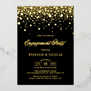 Invitation En Aluminium Partie d'engagement des points Confetti Noir et Or