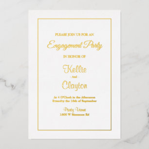 Invitation En Aluminium Partie d'engagement encadrée simple blanche