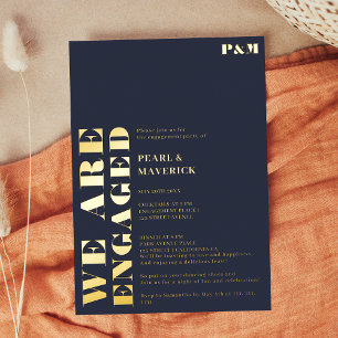 Invitation En Aluminium Partie d'engagement mariage bleu marine gras