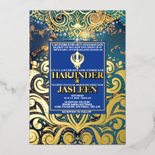 Invitation En Aluminium Parties scintillant de luxe Blue Sikh Anand Karaj