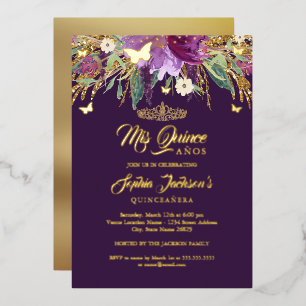 Invitation En Aluminium Parties scintillant d'or floral étincelant Amethys
