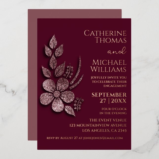 Invitation En Aluminium Parties scintillant d'or Rose moderne et élégant F (Recto/Verso)