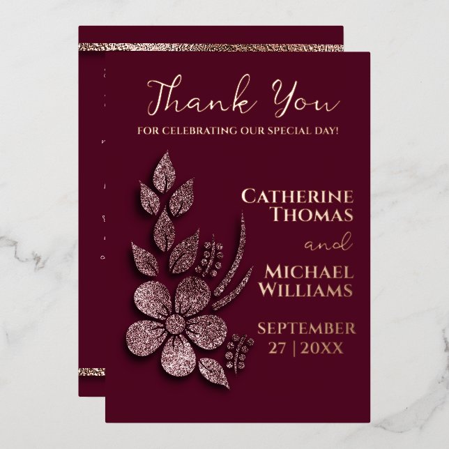 Invitation En Aluminium Parties scintillant d'or Rose moderne et élégant F (Recto/Verso)