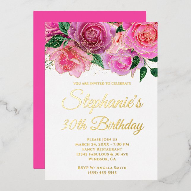 Invitation En Aluminium Parties scintillant d'or Rose rose chaud Glam 30e  (Recto/Verso)