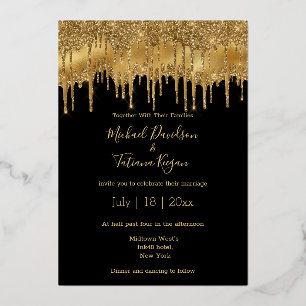 Invitation En Aluminium parties scintillant élégantes en or noir goutte à 