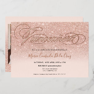 Invitation En Aluminium parties scintillant en or rose script sombre rose 