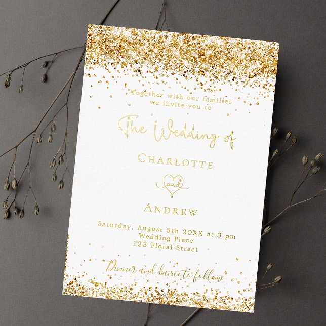 Invitation En Aluminium parties scintillant mariage or blanc luxe (Créateur téléchargé)