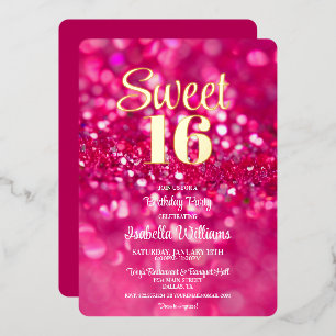 Invitation En Aluminium Parties scintillant rose chaud glam Sweet 16 Invit