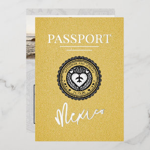 Invitation En Aluminium Passeport jaune Mexique Mariage