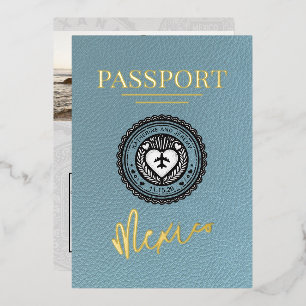 Invitation En Aluminium Passeport Mariage Bleu Ardoise Mexique