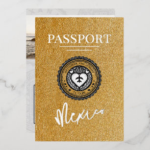 Invitation En Aluminium Passeport Mariage Or Mexique