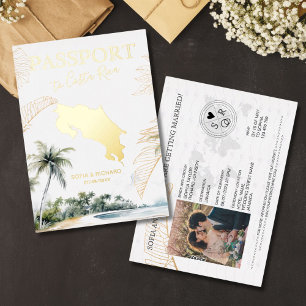 Invitation En Aluminium Passeport Or pour Mariage de Destination Costa Ric