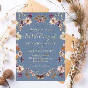 Invitation En Aluminium Pastel Boho Fleur sauvage Rustic Periwinkle Mariag