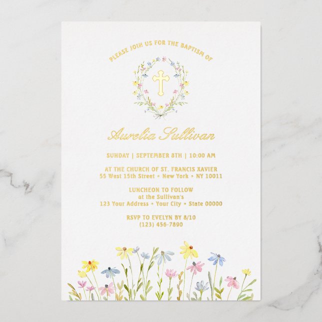 Invitation En Aluminium Pastel Fleur sauvage Wreath Baptême (Recto)