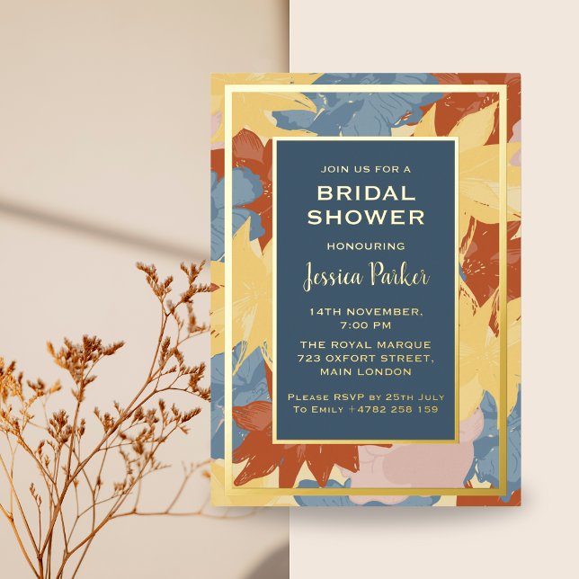 Invitation En Aluminium Pastel Floral Luxe Fête des mariées d'or (Créateur téléchargé)