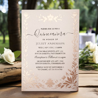 Invitation En Aluminium Pastel Font Dusty Glam Rose Gold Quinceanera