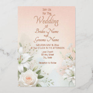 Invitation En Aluminium Pastel Peach Rose et Lily
