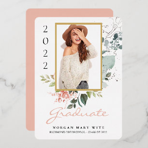 Invitation En Aluminium Pastel Rose Eucalyptus Floral Photo Graduation