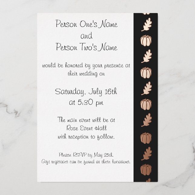 Invitation En Aluminium Patch citrouille dans l'Invitation Black Foil (Recto)