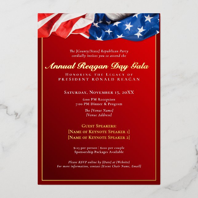 Invitation En Aluminium Patriotique Reagan Day Gala de financement Républi (Recto)