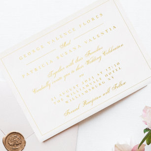 Invitation En Aluminium Paysage Calligraphie Formelle Élégant Mariage Or